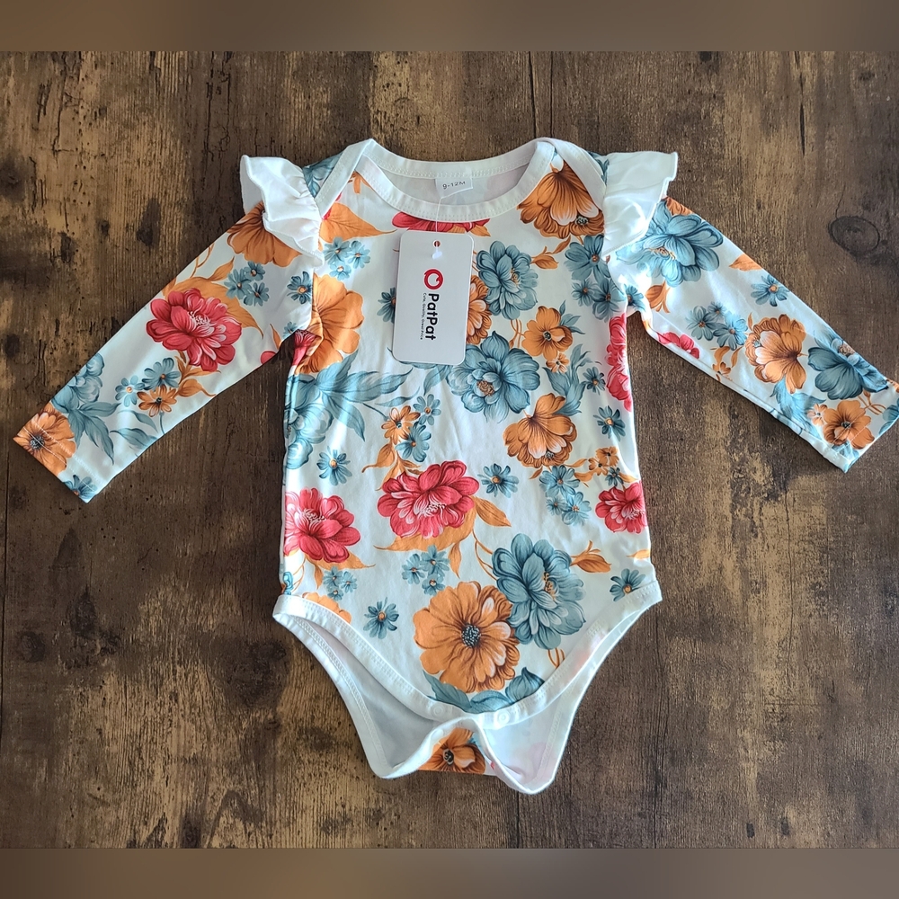 New floral onesie, baby girl clothes, 9-12 months